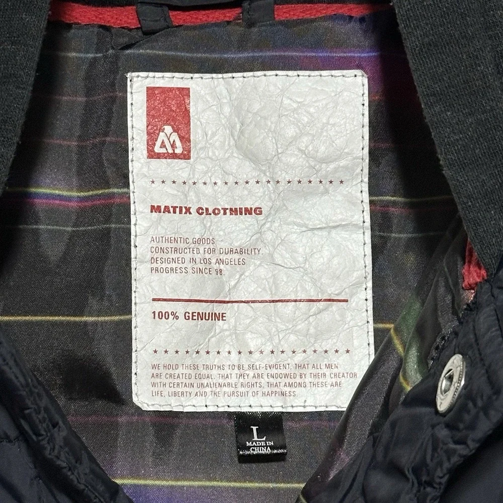 Matix Hybrid Hooded Puffer Jacket Mens Sz L Black Streetwear Skater Lightweight